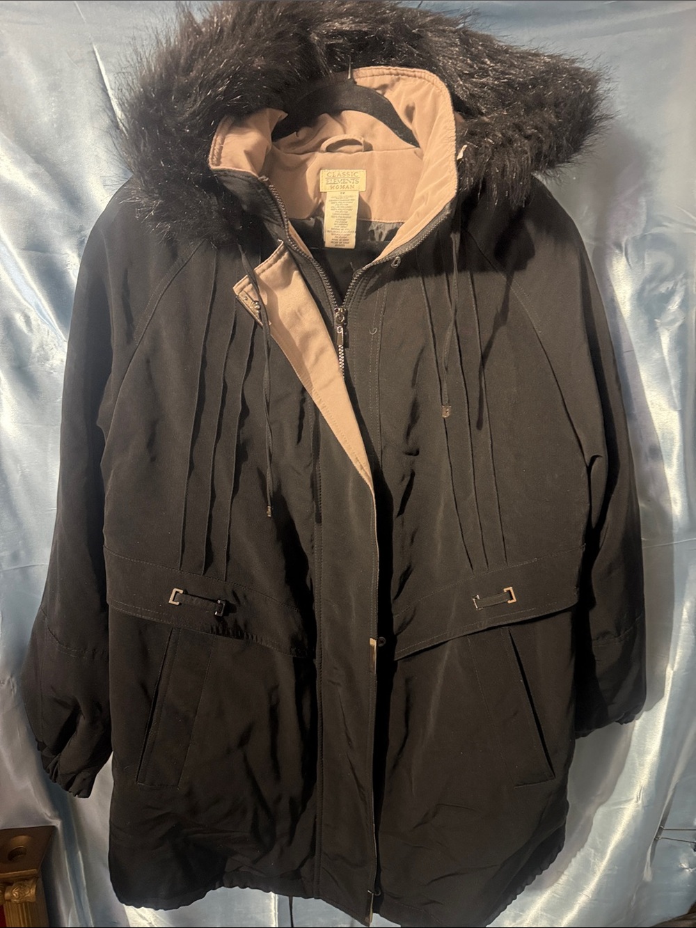 Classic Elements Black Parka with Faux Fur Hood
